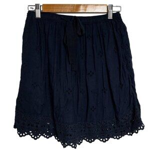 Abercrombie Womens Size XS Navy Blue Eyelet Lace Drawstring Skirt Pull On Mini